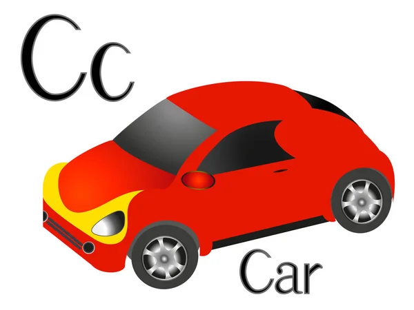Illusztráció tanítása gyerekeknek az angol ábécé a rajzfilm autót. C betű. — Stock Vector