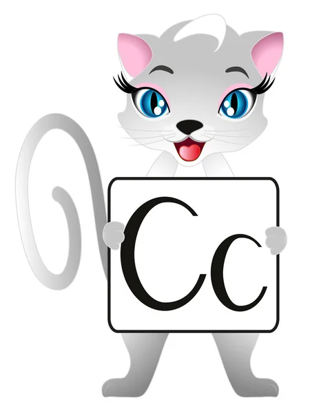 Gry edukacyjne dla dzieci angielski. Kot z literami Cc. — Wektor stockowy