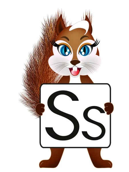 Gry edukacyjne dla dzieci angielski. Wiewiórka z literami Ss. — Wektor stockowy