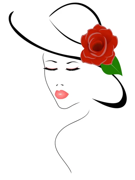 La cara de la mujer en un sombrero con una rosa roja . — Archivo Imágenes Vectoriales