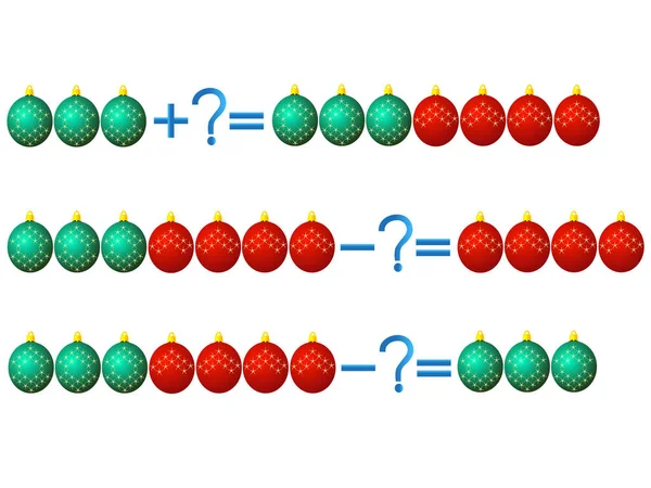 Action relation d'addition et de soustraction, exemples avec jouets . — Image vectorielle