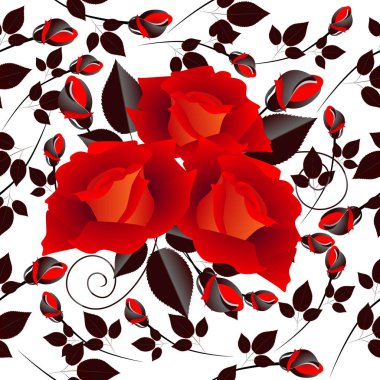 Beyaz bir arka planda Dikişsiz desen gül buketi.