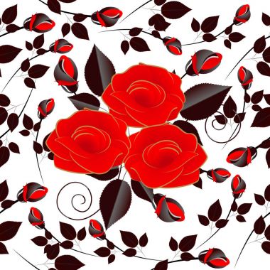 Beyaz bir arka planda seamless modeli kırmızı gül buketi.