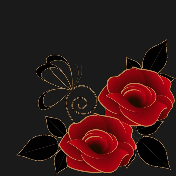 Fondo floral con rosas rojas sobre un negro . — Archivo Imágenes Vectoriales