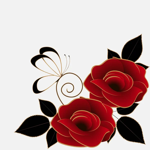Floral φόντο με τριαντάφυλλα και πεταλούδα. — Διανυσματικό Αρχείο