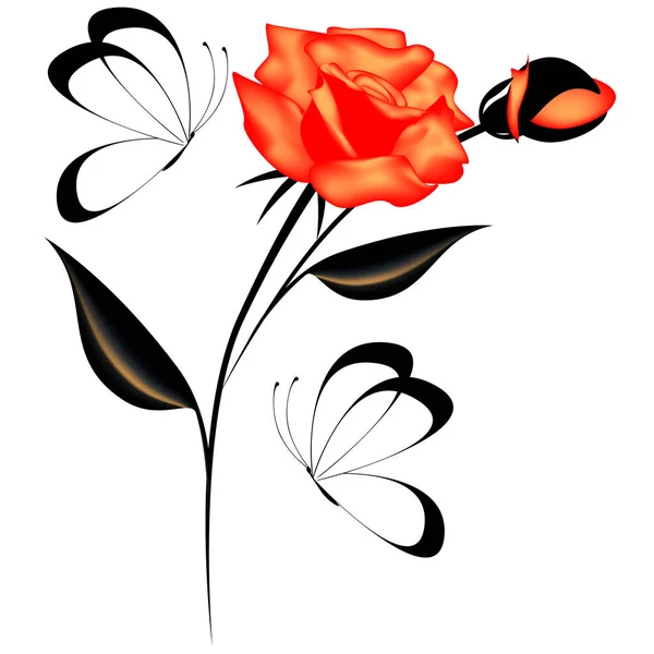 Rose with butterflies. — Stock Vector