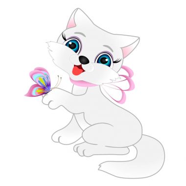 Bir kelebek ile şirin kedi.