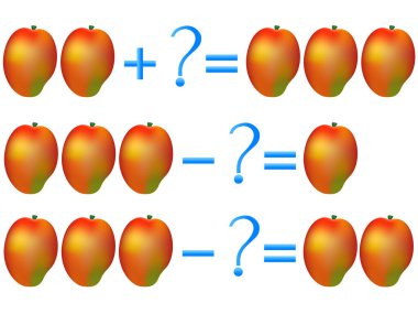 Ekleme ve çıkarma, mango örneklerle eylem ilişkisi. Çocuklar için eğitici bir oyun.