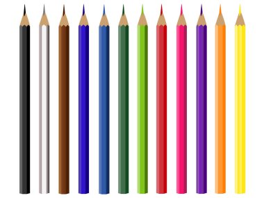 Beyaz arka plan üzerinde renkli kalemler ayarla.