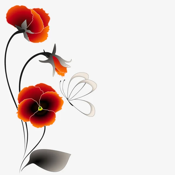 Fondo floral con flores de pansy y mariposa . — Vector de stock