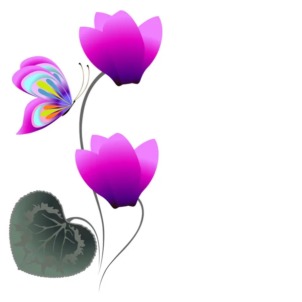 Fondo floral con ciclamen y mariposa . — Vector de stock