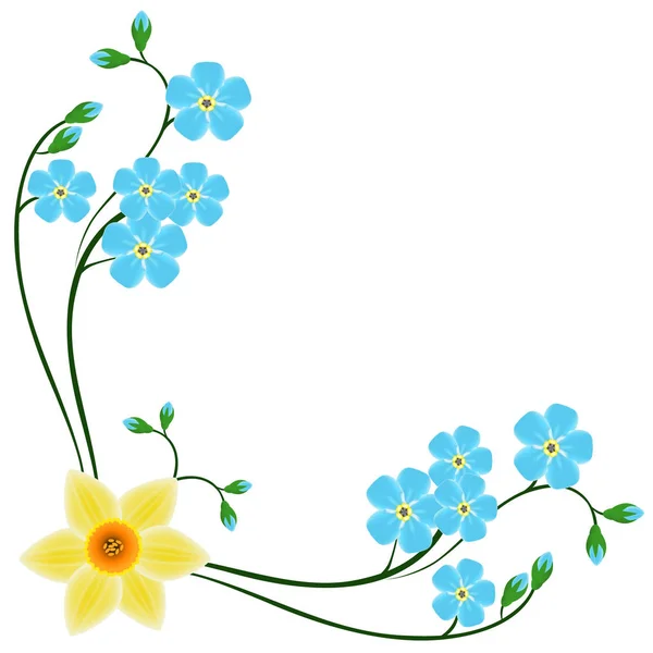 ブルー コーナーは私を忘れていない花と水仙. — ストックベクタ