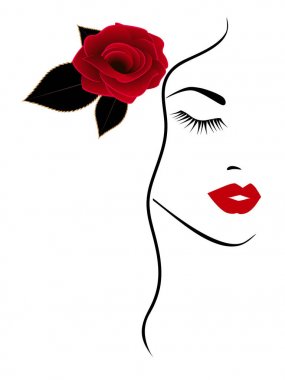 Güzellik moda kadın portre beyaz zemin üzerine kırmızı bir gül ile.