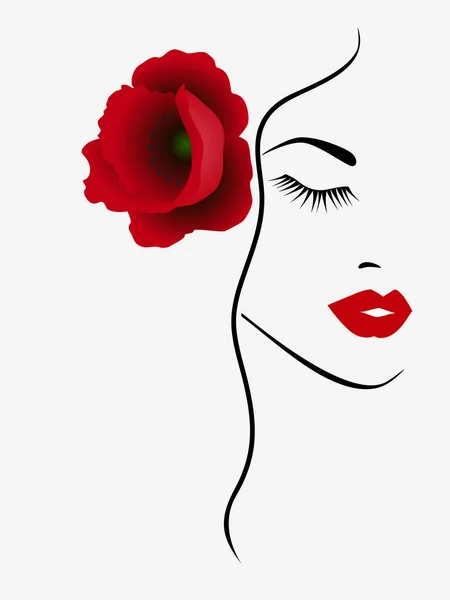 Retrato de mujer de moda de belleza con amapola roja . — Vector de stock