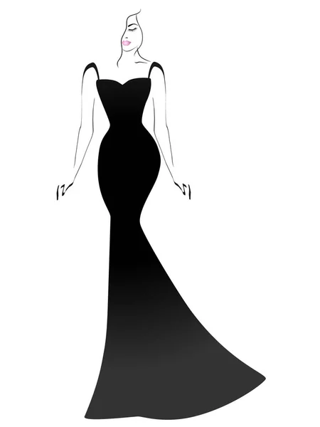 Egy elegáns nő, egy fekete ruha. — Stock Vector