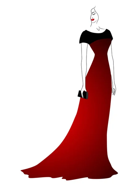 Femme en robe de soirée avec embrayage . — Image vectorielle