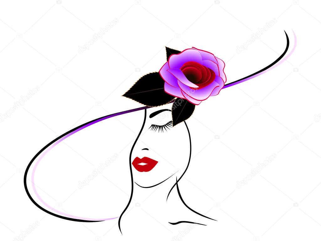 A woman in a hat with a rose.