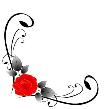 Köşe kompozisyon kırmızı gül ve yaprakları, illüstrasyon izole beyaz arka plan üzerinde.