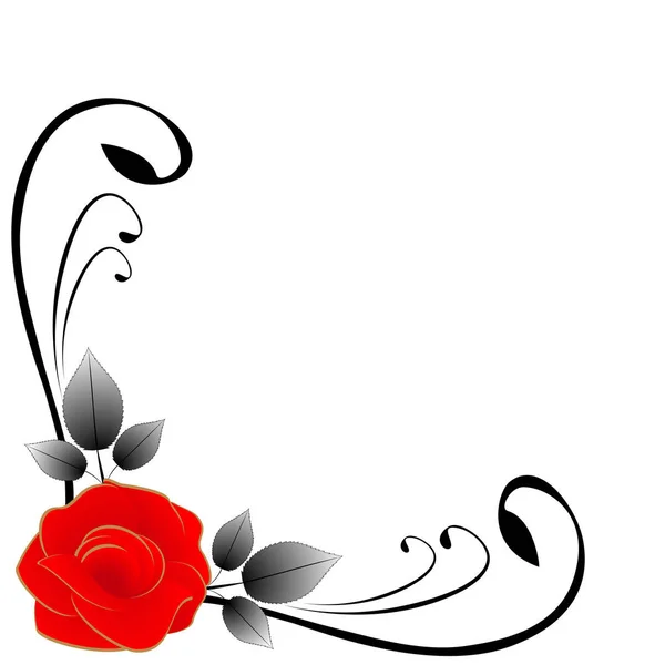 Sarok összetétele, vörös rózsa és levelek. — Stock Vector