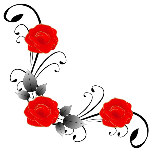 Composición de esquina roja y negra con rosas . — Vector de stock