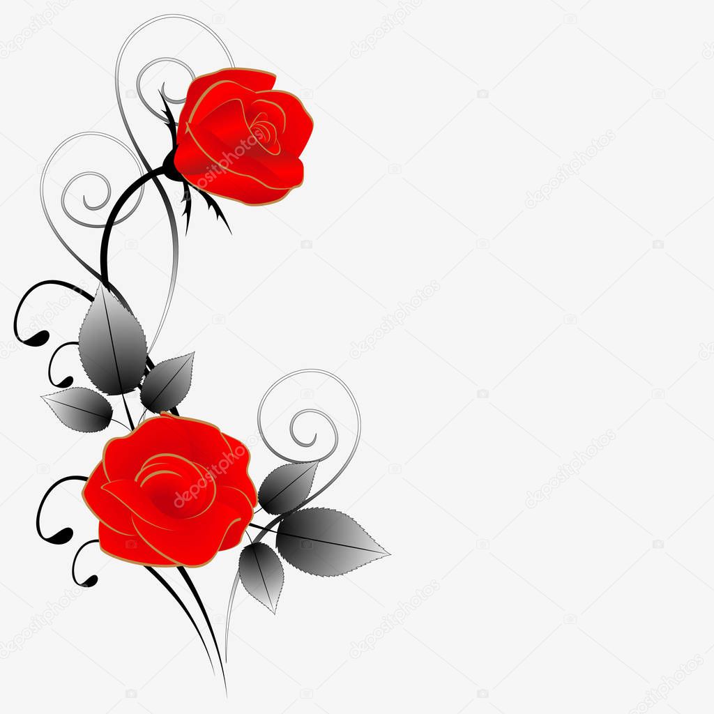 Floral background with red roses, illustration.