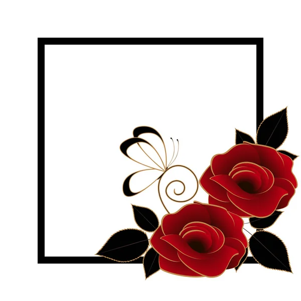 Cadre floral avec fleurs roses et papillon . — Image vectorielle