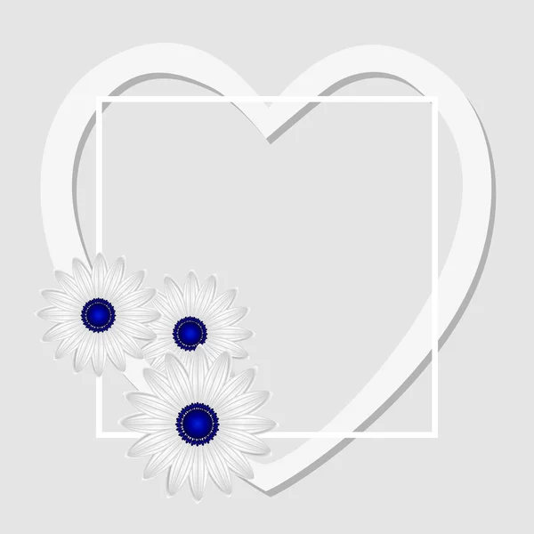Cadre floral avec coeur et marguerite de fleurs . — Image vectorielle
