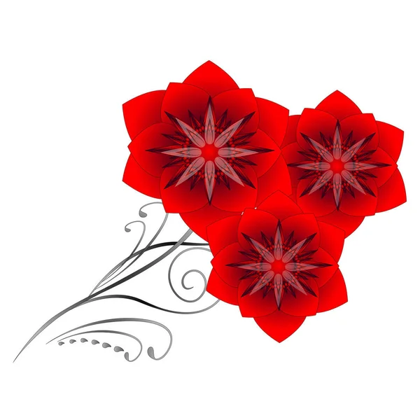 Una rama de flores abstractas rojas sobre un fondo blanco . — Vector de stock