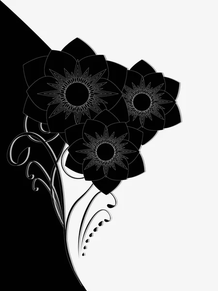 Εικονογράφηση της ομορφιάς μαύρο και λευκό floral φόντο με ένα μπουκέτο λουλούδια. — Διανυσματικό Αρχείο