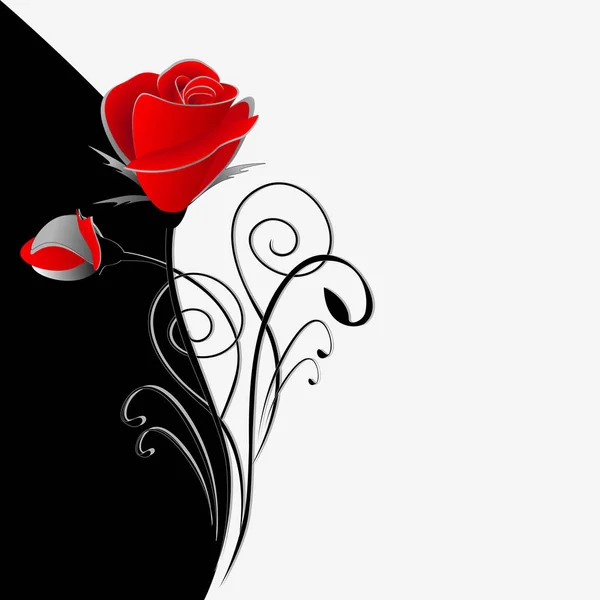 Illustration de la beauté fond floral noir et blanc avec un bouquet de roses rouges . — Image vectorielle