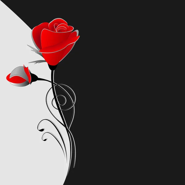 Ilustración de un fondo floral blanco y negro con un ramo de rosas . — Vector de stock