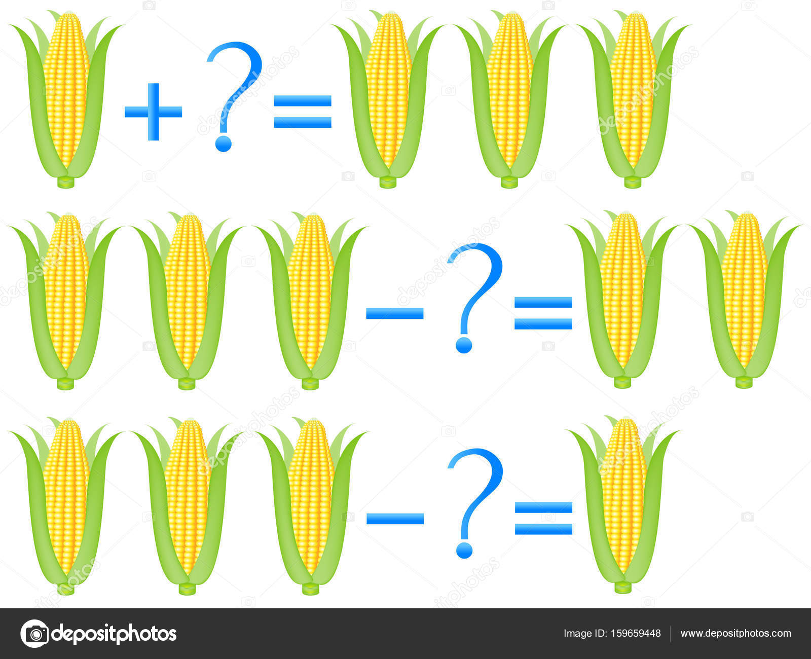 Rapporto di azione di addizioni e sottrazioni esempi con mais Giochi educativi per bambini