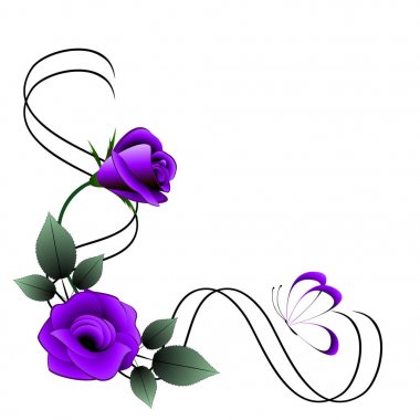  Köşe kompozisyon illüstrasyon izole beyaz zemin üzerine Menekşe gül ve yaprakları,.