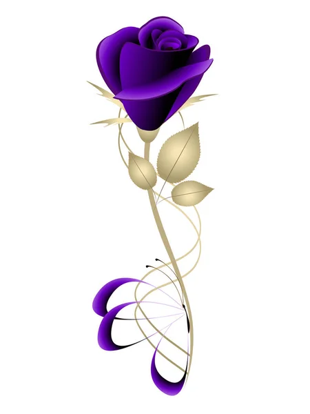 Purple rose with butterfly on white. — Stock Vector