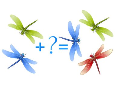 Çocuklar için eğitici bir oyun yusufçuk ile matematiksel ek örnek gösteren resim.