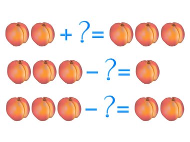 Ekleme ve çıkarma, şeftali örneklerle eylem ilişkisi. Çocuklar için oyunlar eğitim.