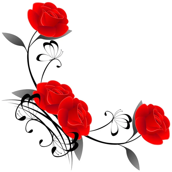 Ornement d'angle avec des roses rouges . — Image vectorielle