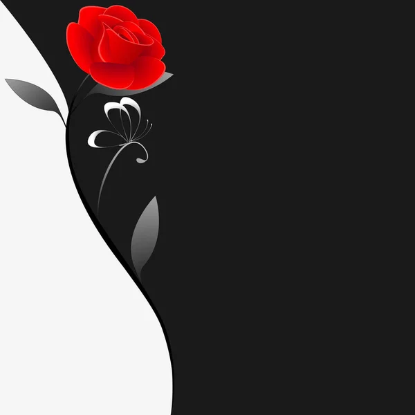 Schwarz-weißer floraler Hintergrund mit einer roten Rose. — Stockvektor