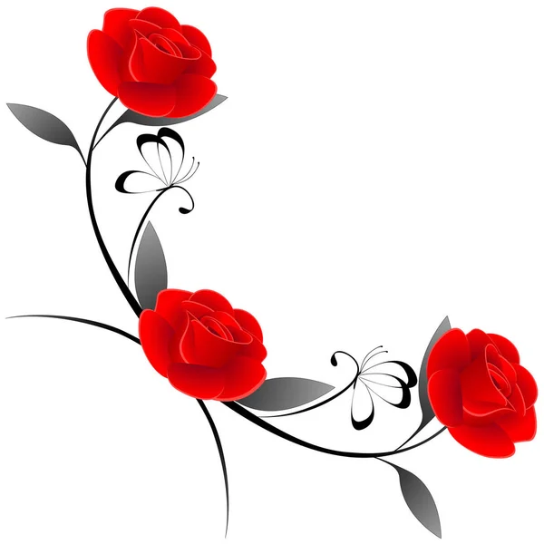 Corner ornament with red roses, design element. — Stock Vector