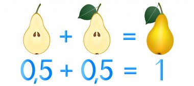 Ayrıca yarısı, armut örneklerle eylem ilişkisi. Çocuklar için eğitici bir oyun.