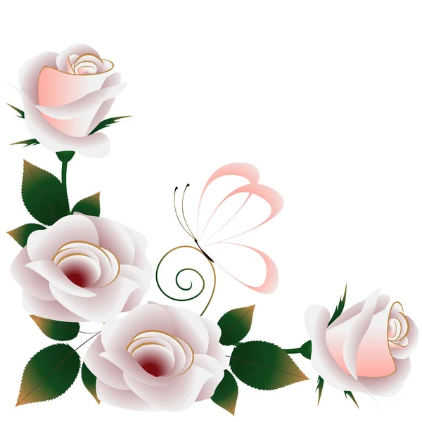 Floral Φόντο Τριαντάφυλλα Τσαγιού Και Πεταλούδα — Διανυσματικό Αρχείο
