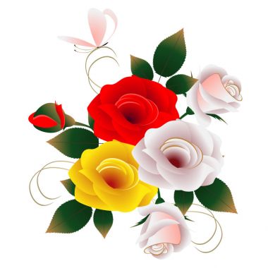 Buket gül ile kelebek, tasarım öğesi.