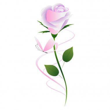  Pembe gül yaprakları ve kelebek, tasarım öğesi.