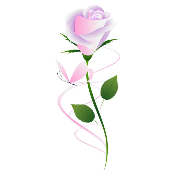 Rose Rose Avec Feuilles Papillon Élément Design — Image vectorielle