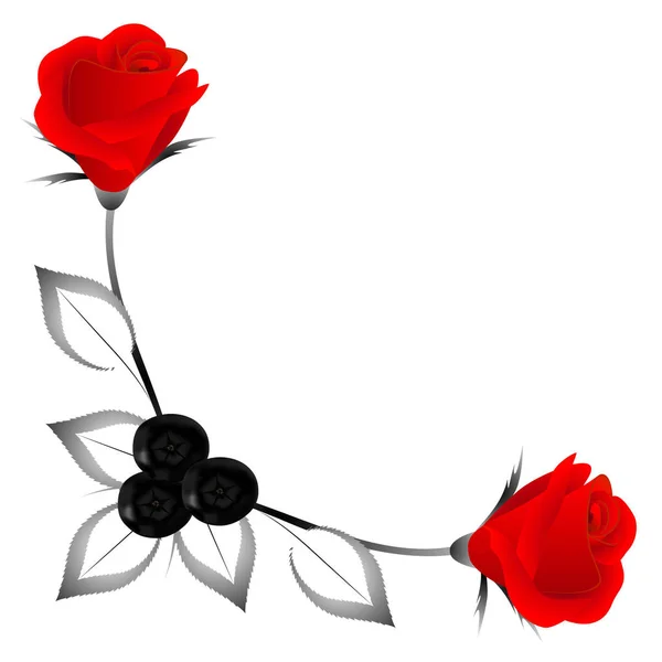 Ornement Angle Avec Roses Rouges Feuilles Baies Élément Design — Image vectorielle