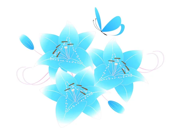 Květinové Pozadí Modrou Lilií Motýl — Stockový vektor