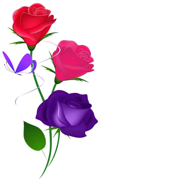 Fondo Floral Con Ramo Rosas Mariposa — Vector de stock