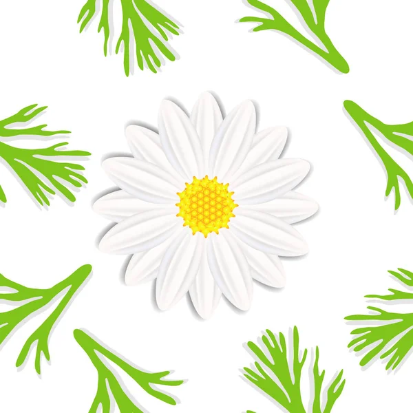 Abstract Daisy Leaves White Background Modern Seamless Pattern — Stock Vector