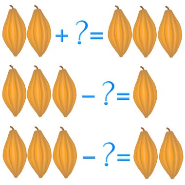  Toplama ve çıkarma, kakao meyve örneklerle eylem ilişkisi. Çocuklar için oyunlar eğitim.