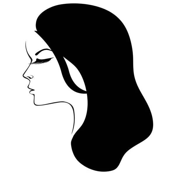 Black White Portrait Girl Profile — Stock Vector